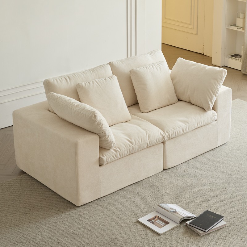 Compressed Sectional Sofa Modern Minimalist Style Corduroy Couch Beige+White