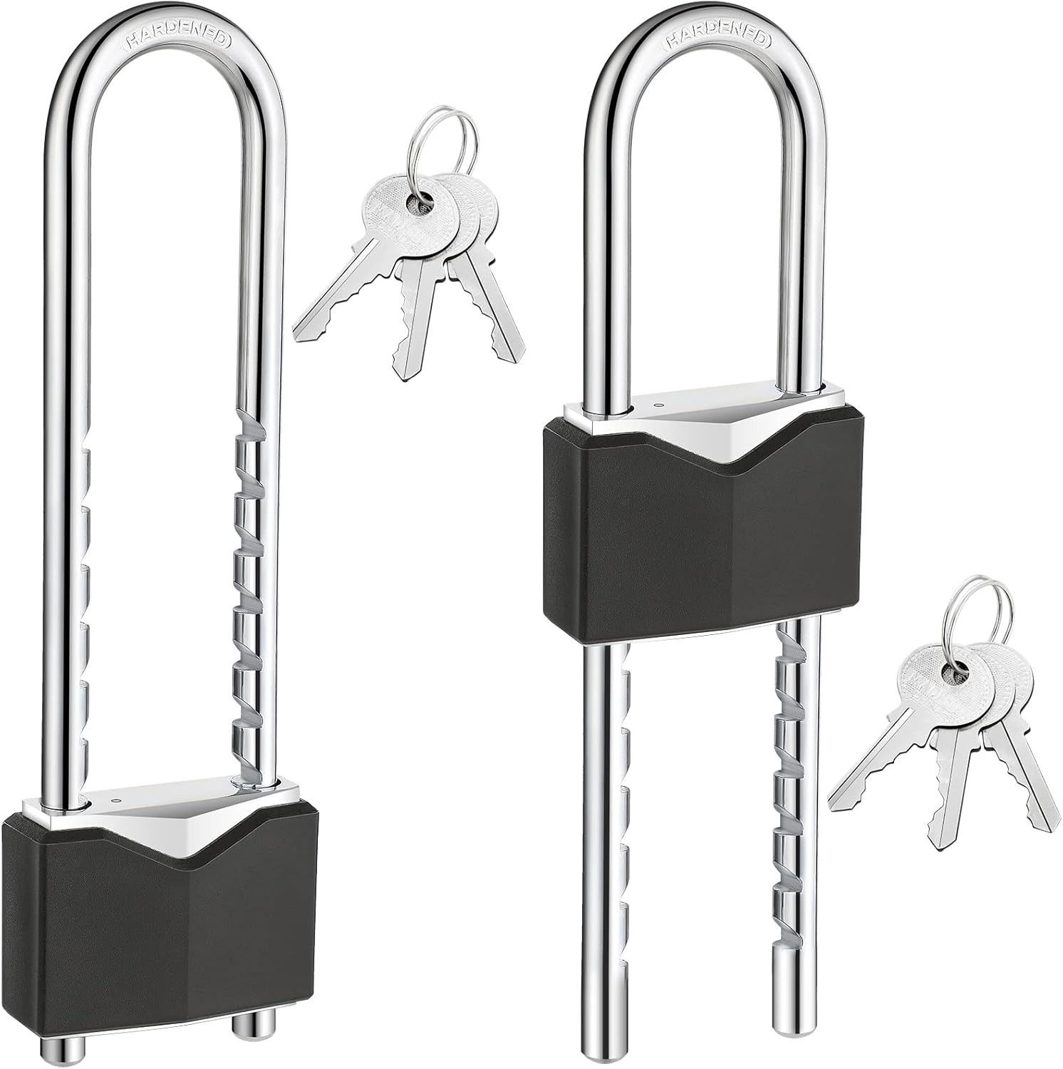 2 Pcs Long Shackle Padlock with Key Solid Brass Removable Adjustable Length S...