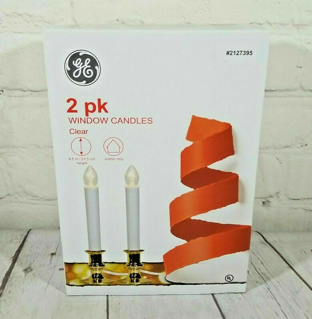 New! GE 2 Pk Window Christmas Candles Clear White 8.5 in/21.5 cm  (Wired)