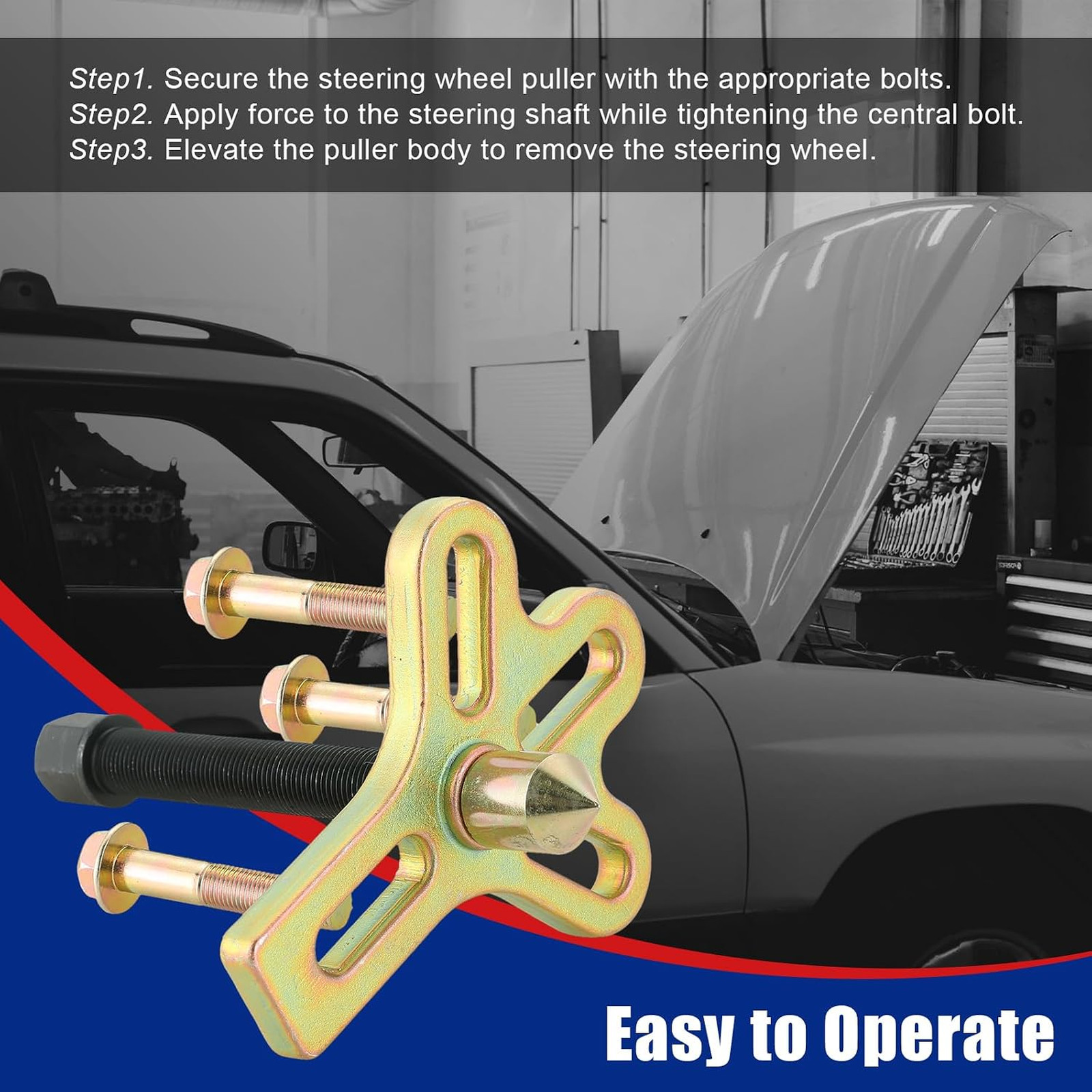 Harmonic Balancer Steering Wheel Puller Kit 13 Pieces Carbon Steel Compatible