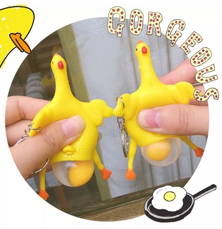 Egg Laying Chicken Squeezable Stress Keychain 2" Cute Toy