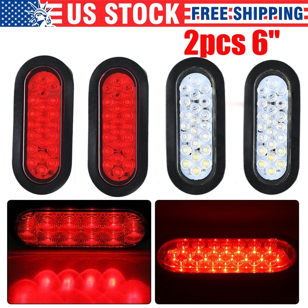 2pcs 6" Red Oval 22 LED Stop/Turn/Tail Brake Truck Trailer Light Sealed Lights