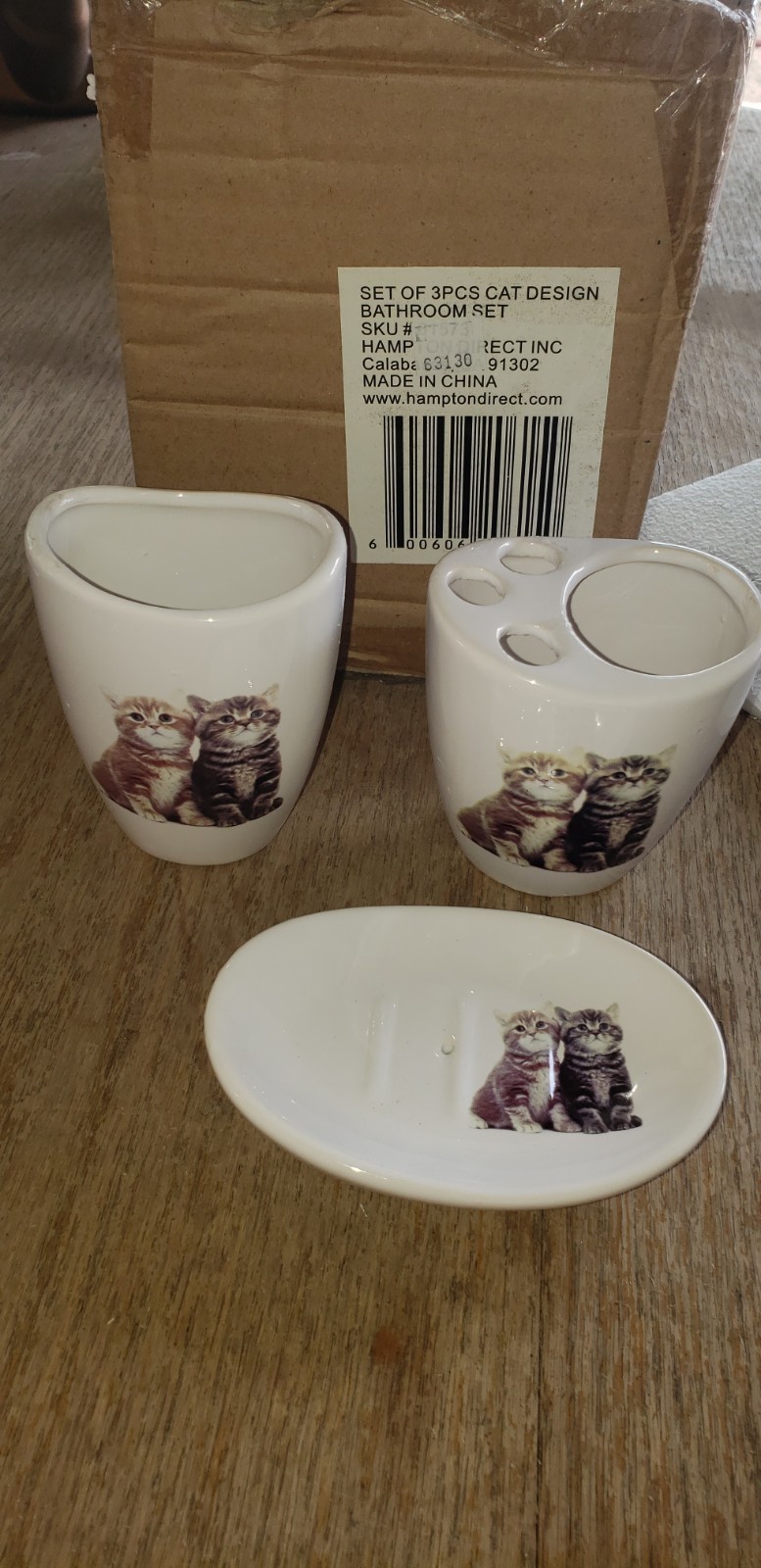 3pcs Cat Design Ceramic Bathroom Set