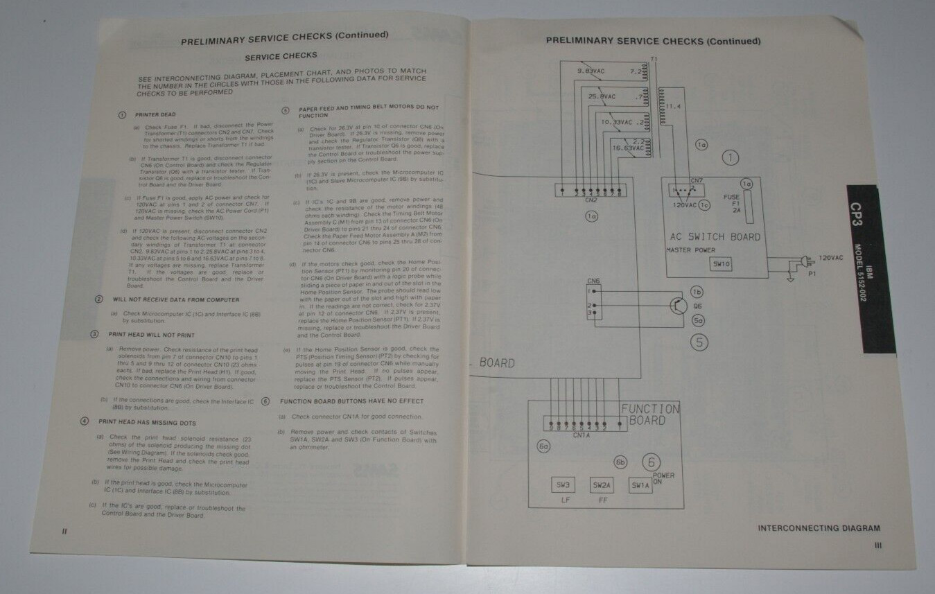 SAMS Computer Facts CP3 IBM Printer Model 5152-002 Technical Service Data