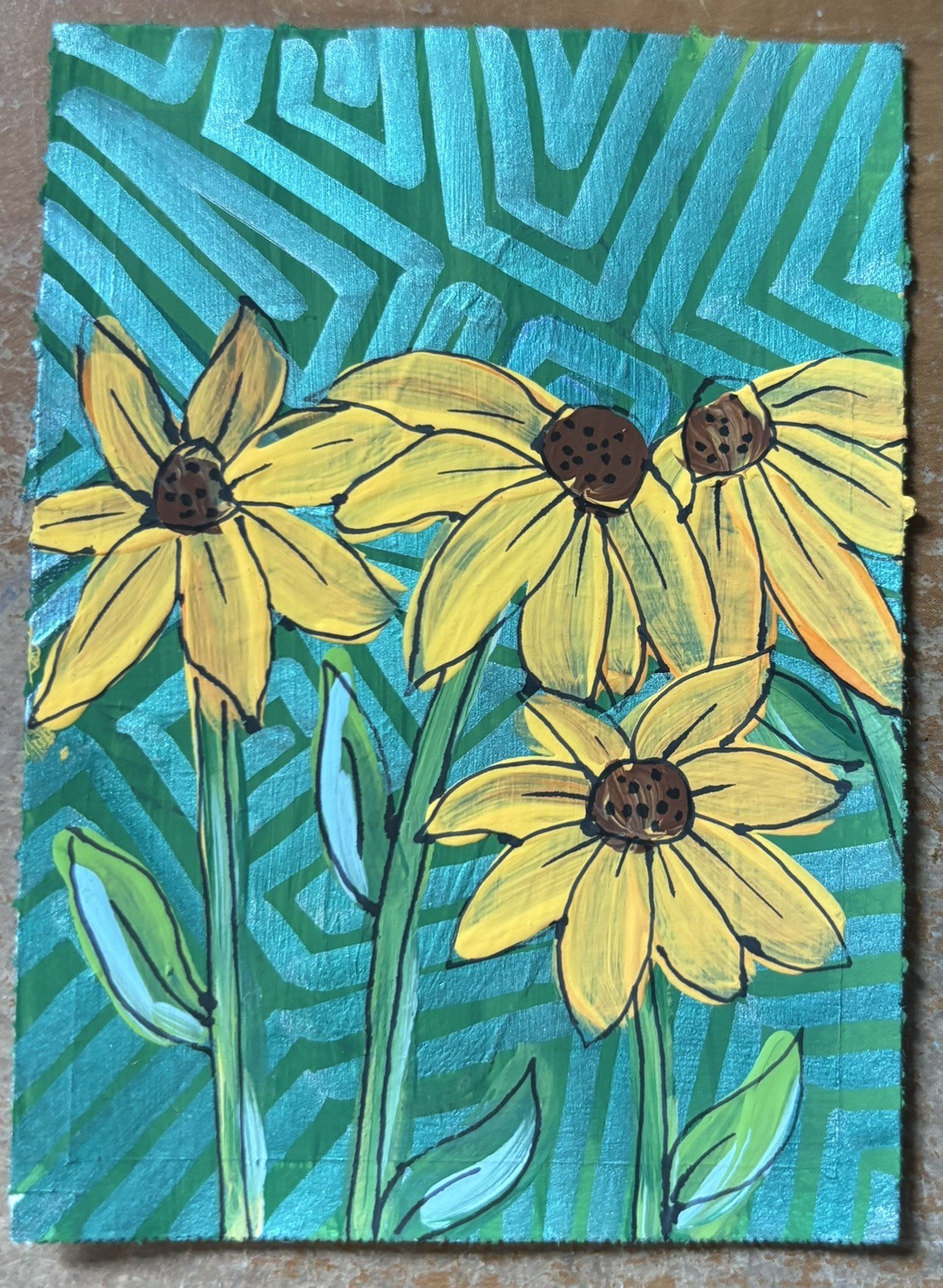 ACEO original, acrylic rudbeckia black-eyed Susan flower whitebeardesigns743