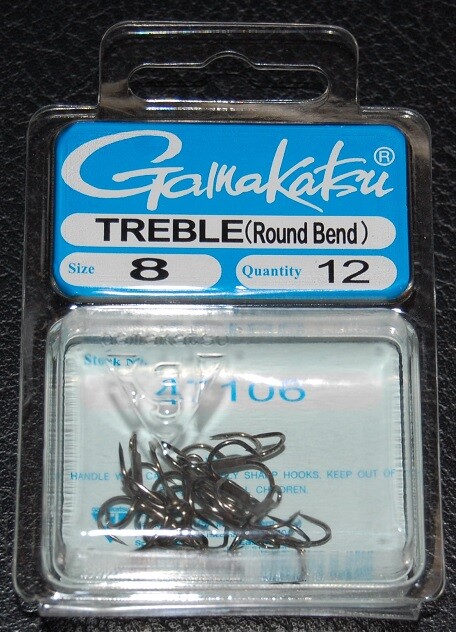 12 Pack Gamakatsu 47106 Round Bend Bronze Treble Hooks - Size 8 Super Sharp