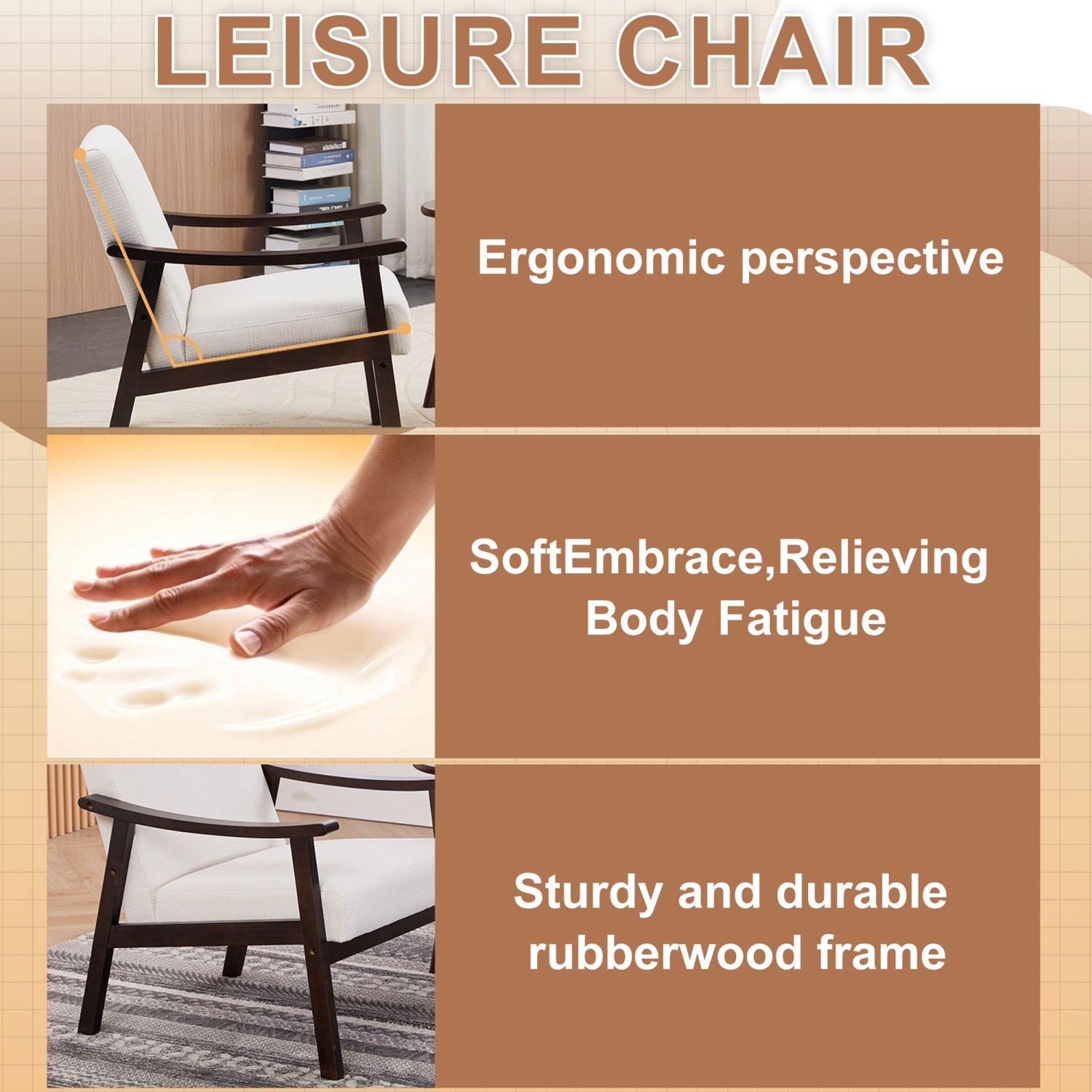 Modern Accent Chair Fabric Upholstered Armchair Leisure Chair w/ Solid Wood Leg