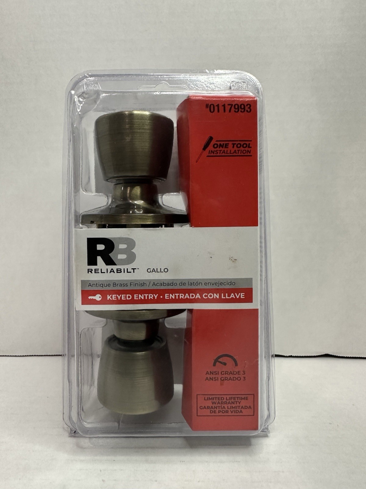 Reliabilt Gallo Keyed Entry Door Lock Antique Brass Brass & Steel MPN 0117993