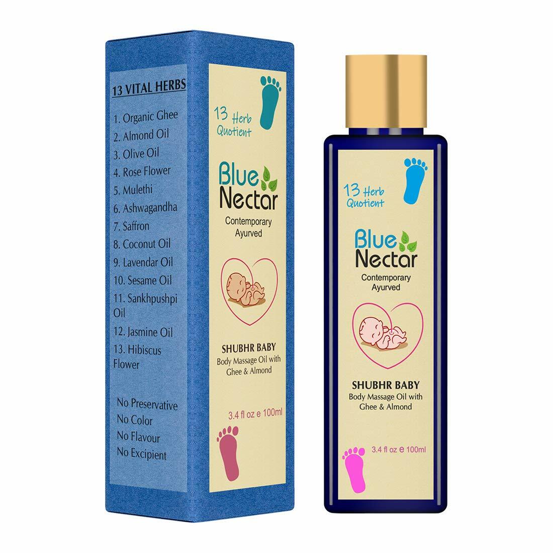 Blue Nectar Ayurvedic Baby Massage Oil with Organic Ghee &  Almond Oil 100ml-
