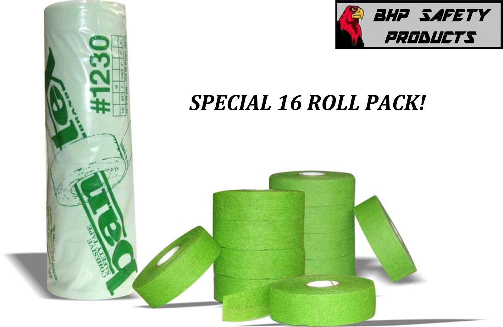 BANTEX COHESIVE GAUZE SAFETY FINGER TAPE GREEN 3/4" X 30 Yd. #1230 (16 ROLL PK)