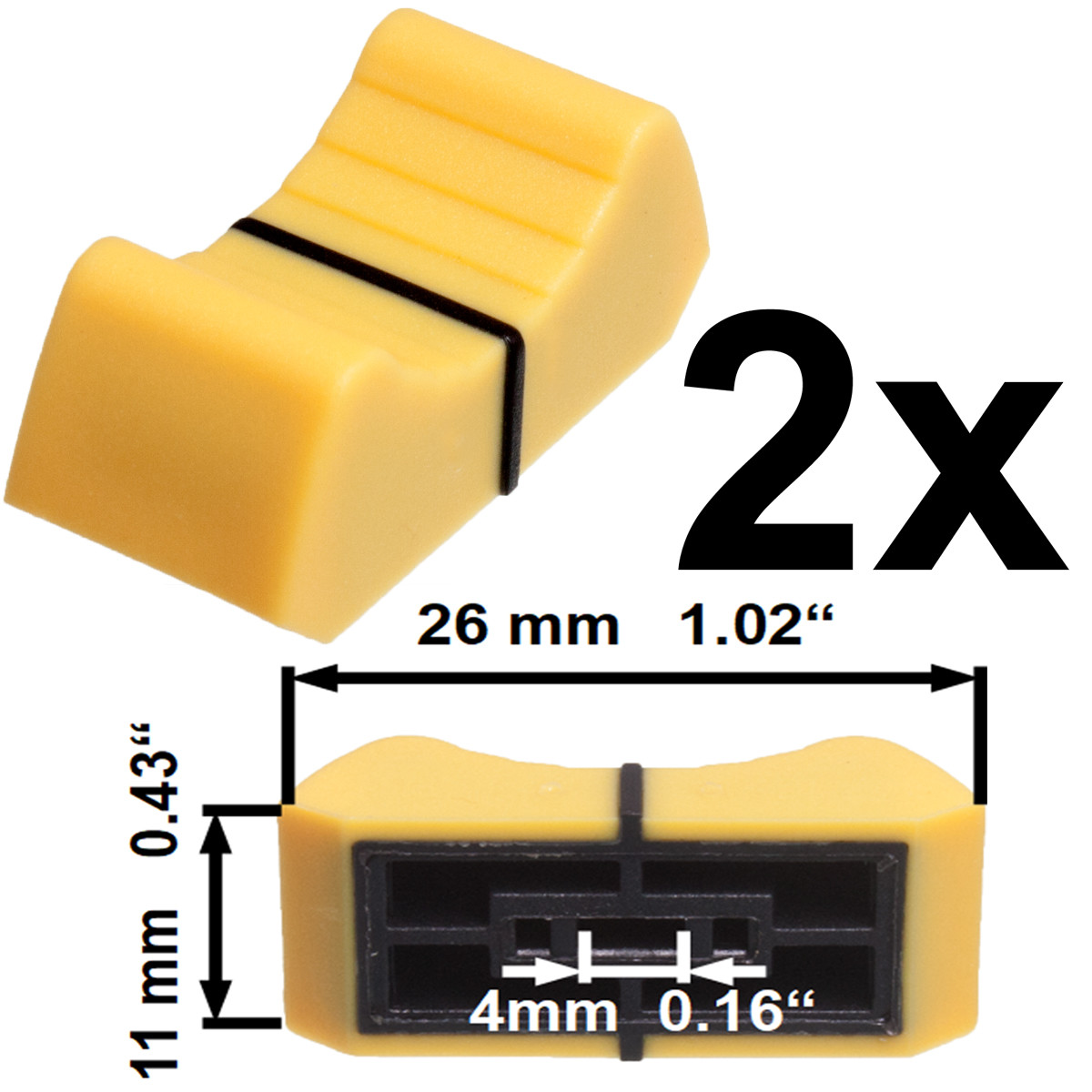 Sifam 2x FADER KNOB CAP YELLOW fit 4mm slider potentiometer replacement pot
