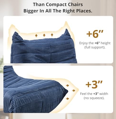 Bean Bag Chair - Corner Sofa, Fireside Chair Bean Bag Sofa Large Single Blue