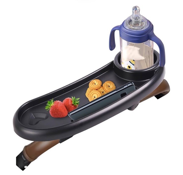 Universal Stroller Dinner Plate 3 in 1 Cup Holder Snack Tray Black