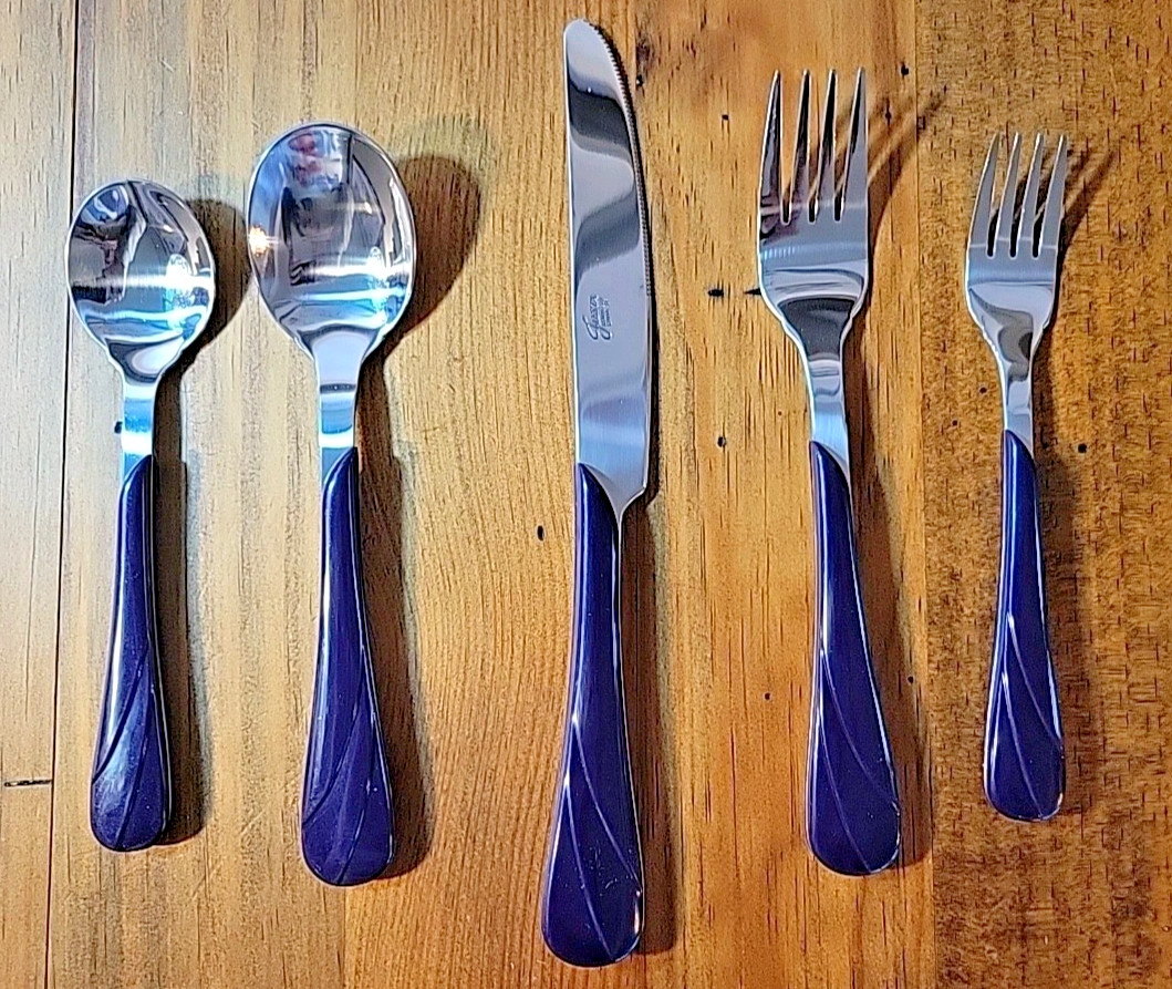Genuine Fiesta Plum Flatware Silverware 5-Piece Set Stainless with Swirl Handle