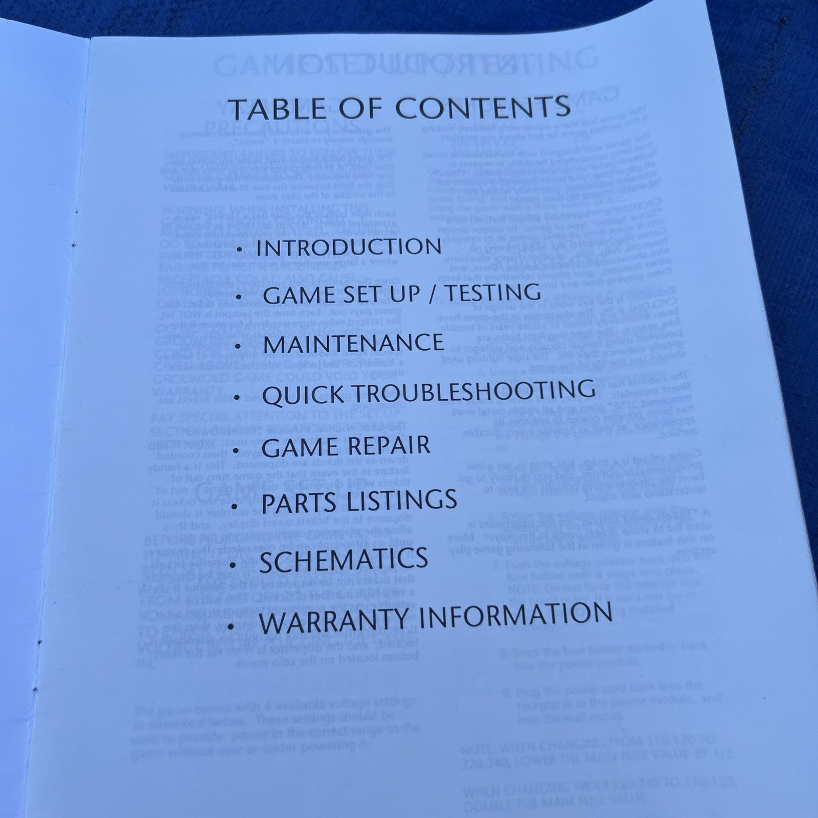 CYCLONE JR arcade game manual