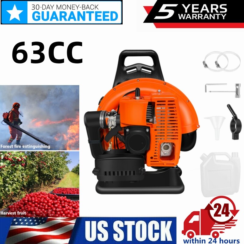 Backpack Leaf Blower Gas Powered Snow Blower 665CFM 63CC 2-Stroke 3HP 6800 RPM
