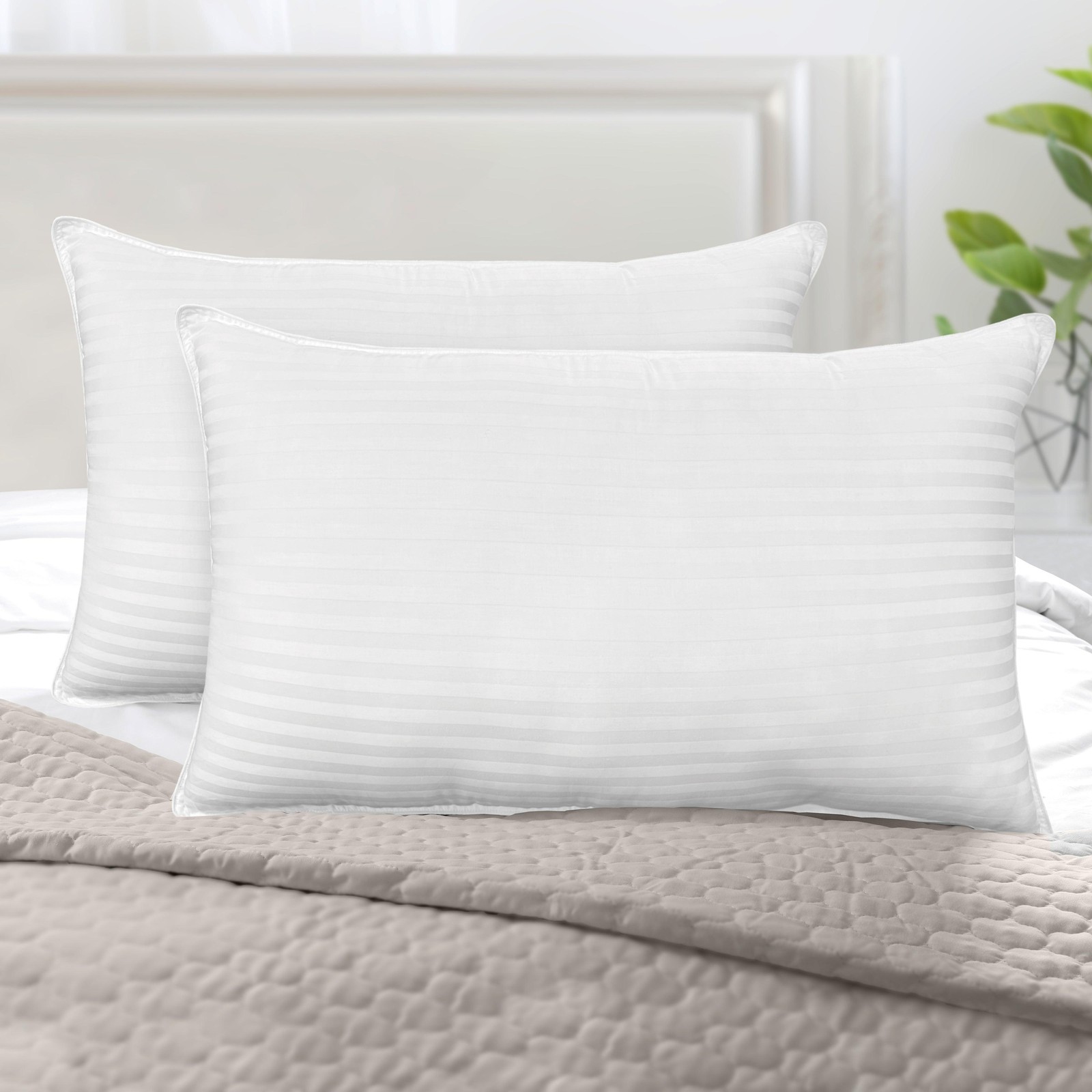 Elegant Comfort Retreat Stripe Cotton Shell Hotel Pillows, Gel-Infused Filling -