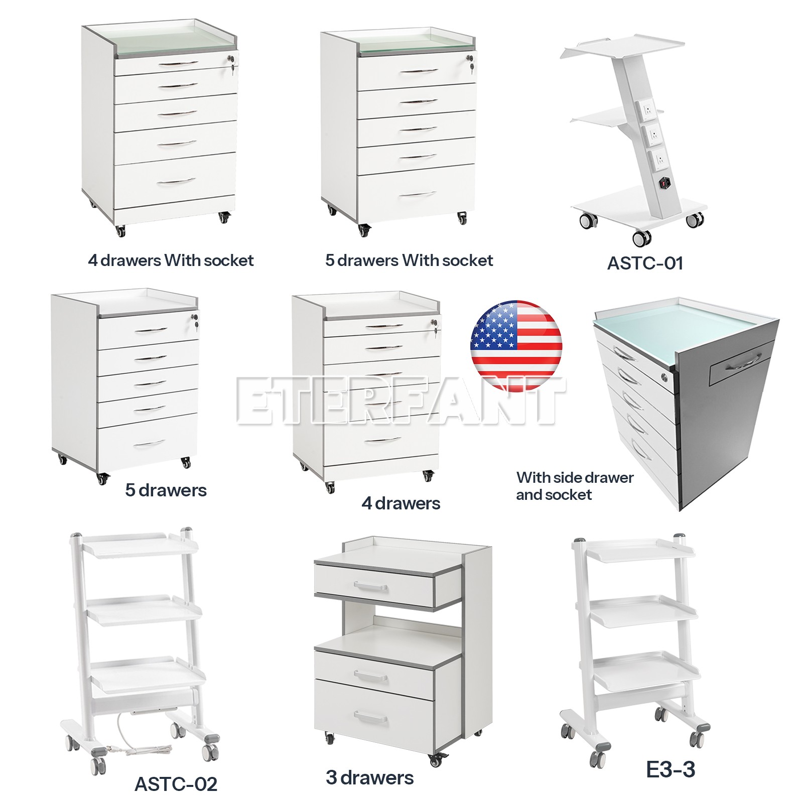 Dental Storage Wooden Cart Medical Tool Cart Lab Trolley Mobile Rolling Cart