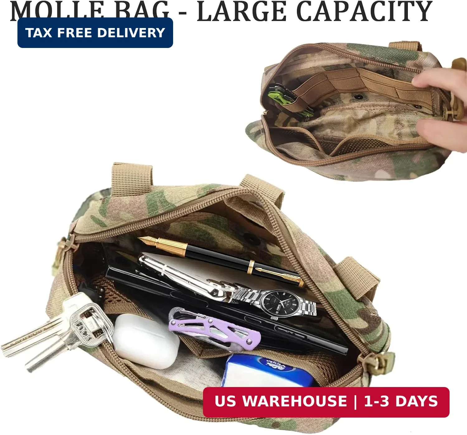 Tactical Molle Admin Pouch, Multi-Purpose Laser-Cut EDC Military Tool Pouch Bag