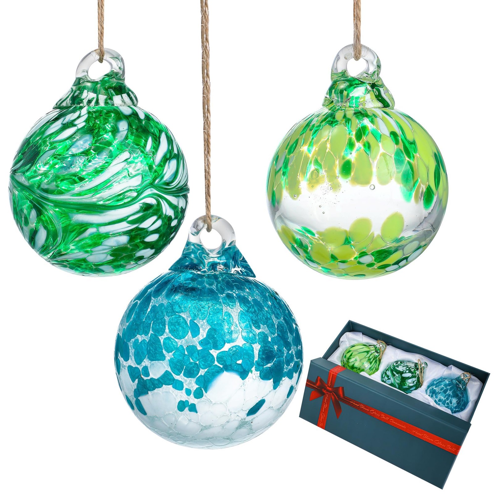 3pcs Hand Blown Glass Gazing Balls 2.3in Hanging Friendship Ball 3pcs-green