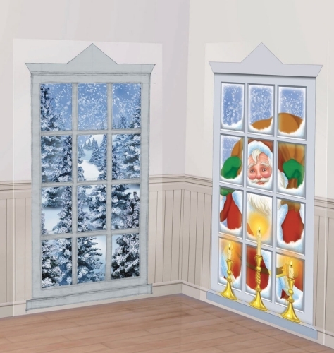 2 BIG Winter Christmas Snowy Forest Mountain Wall POster Looks like window Santa