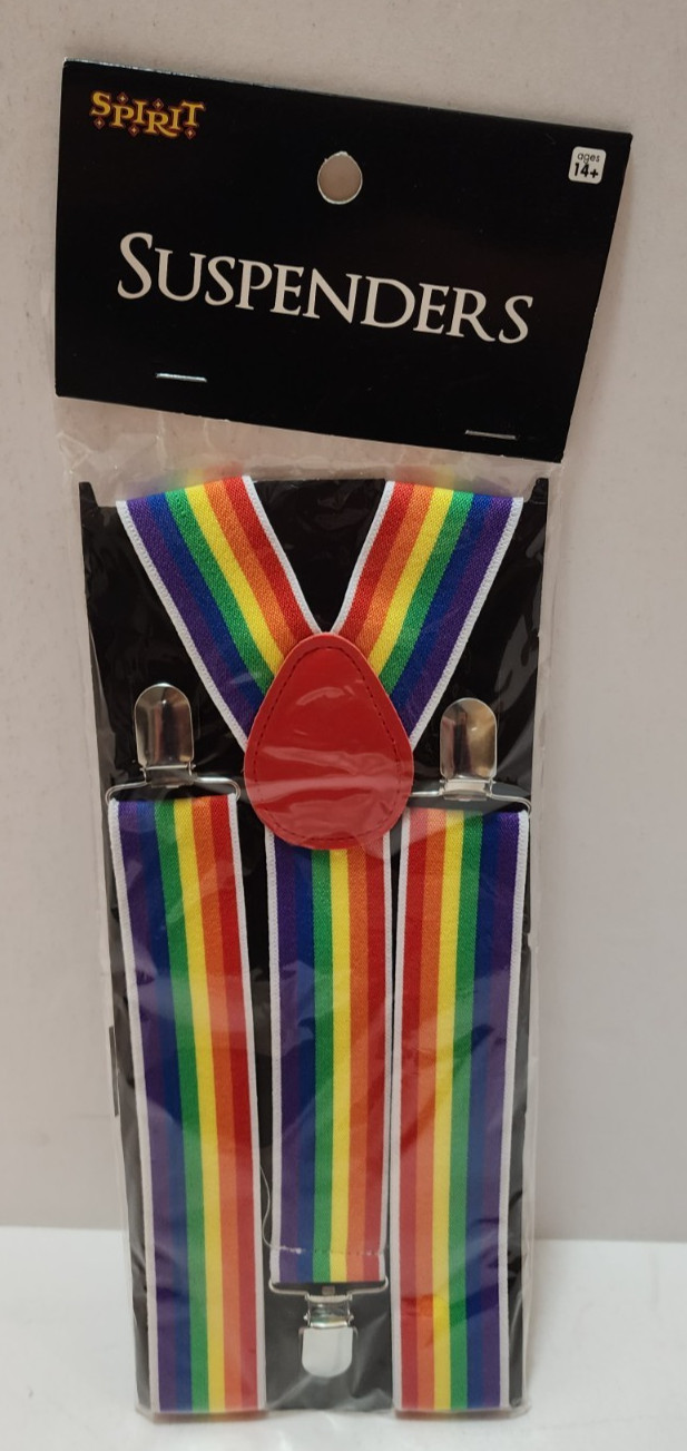 Spirit Halloween Rainbow Suspenders Clown LGBTQ For Costume Cosplay Adults New