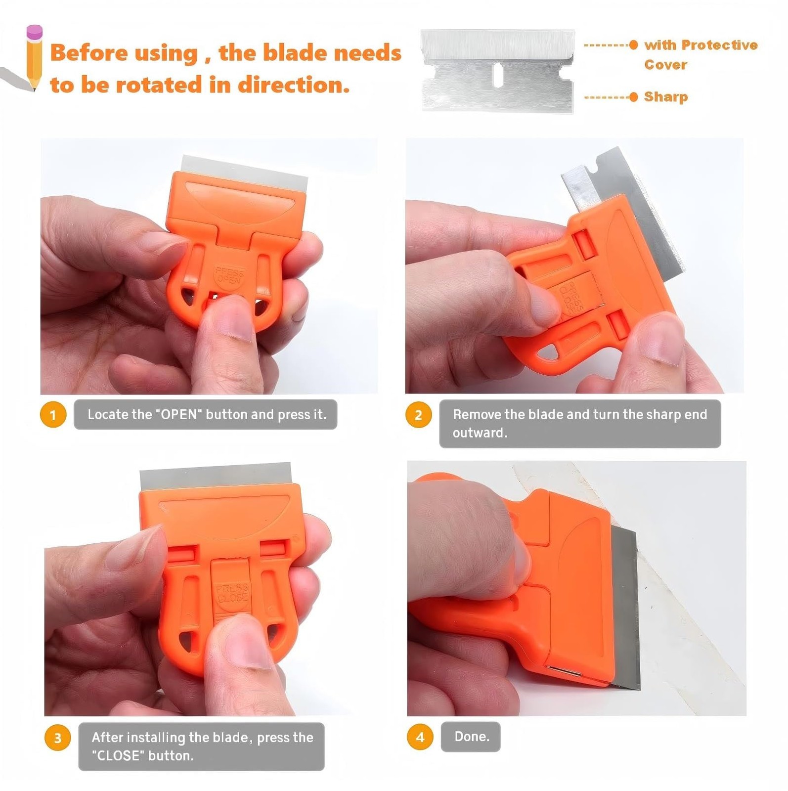 8 Pack Razor Blade Scraper, Retractable Razor Blade Scraper Tool with 120Pcs ...