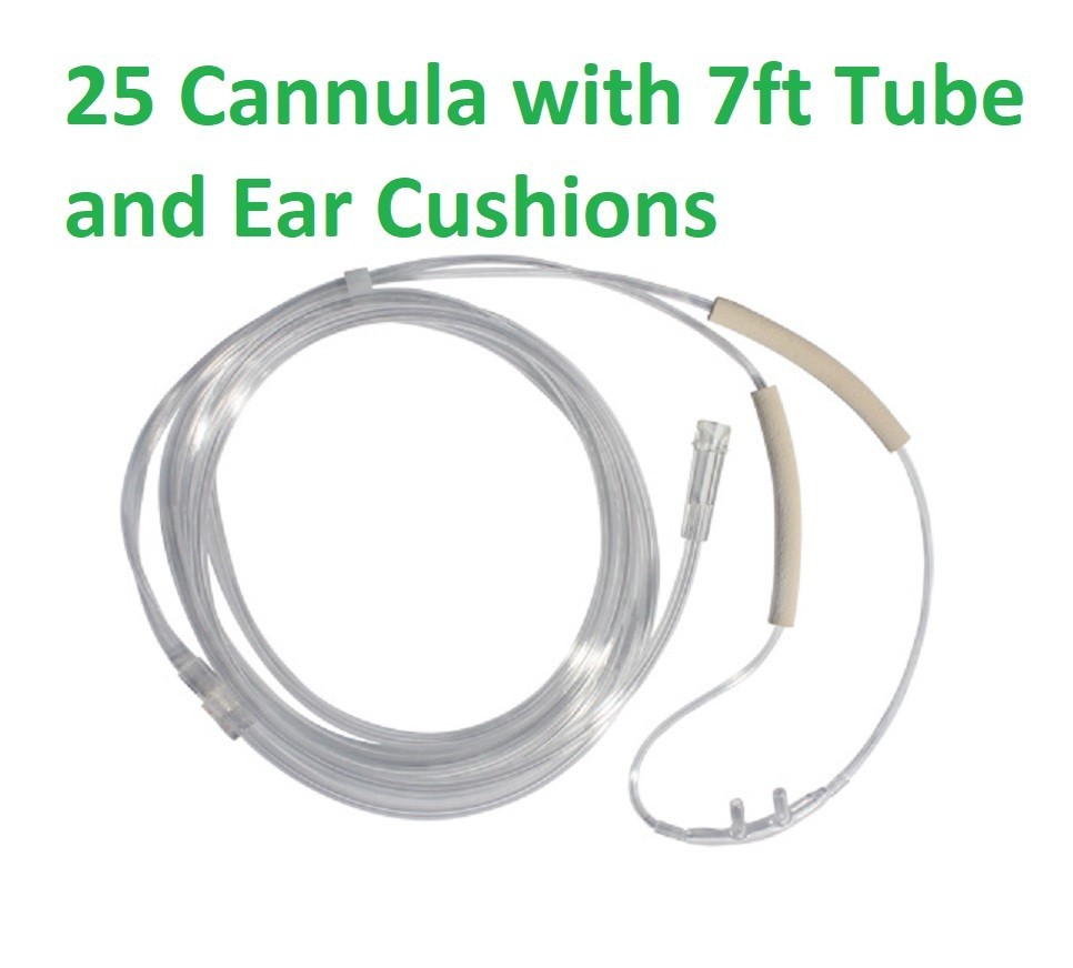 25 Pack Oxygen Nasal Cannulas for Adult, Soft 7 Foot Tubing with Ear Cushions