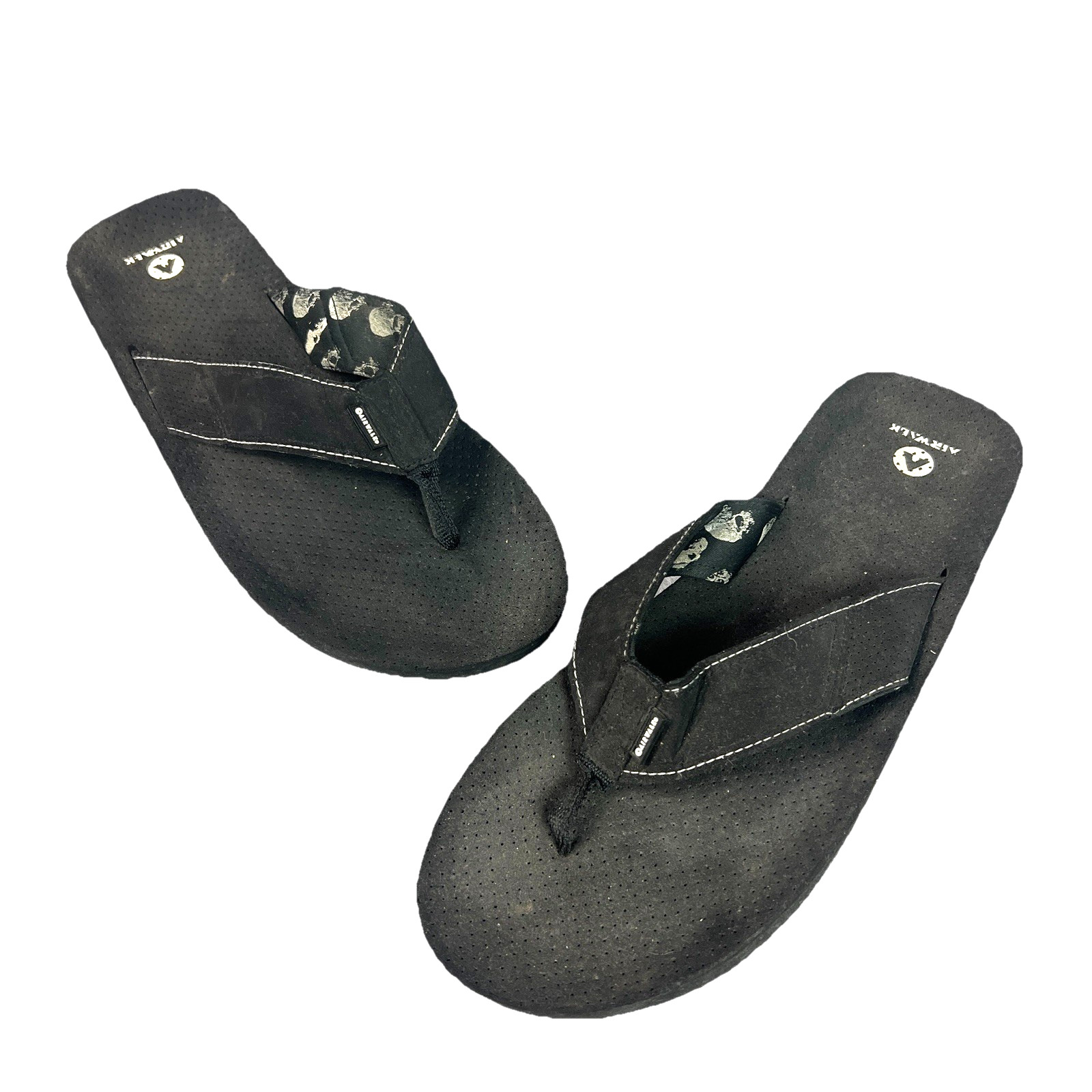 Airwalk Sandals Mens Flip Flops Black Size 13/14 Skulls Beach Casual Comfort