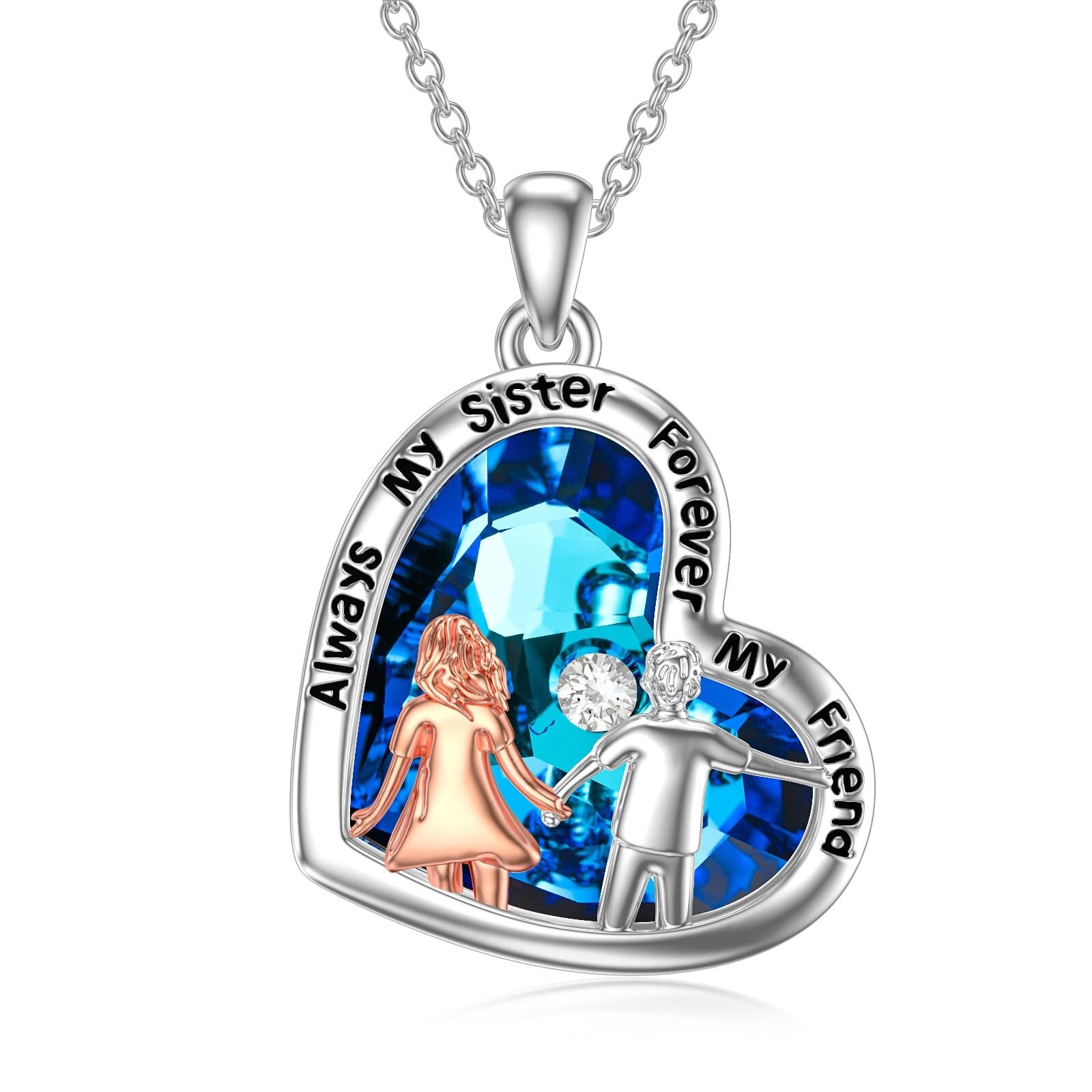 WINNICACA Brother & Sister Necklace - Sterling Silver Heart Crystal Gifts for...