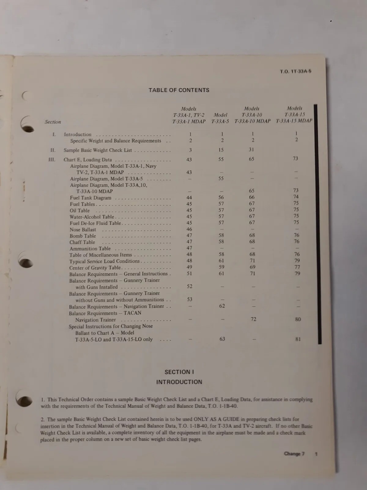 Lockheed T-33A-1-5-10-15/TV-2 Aircraft Basic Weight Checklist & Loading Data