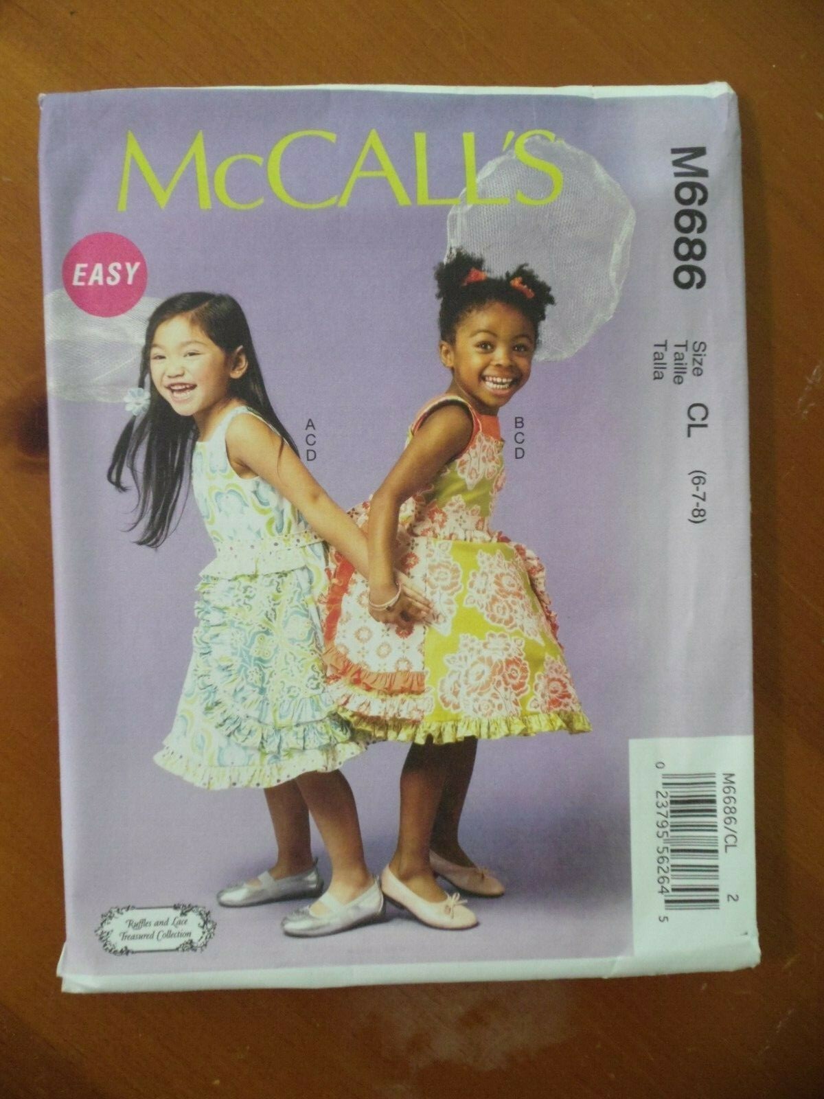 McCalls M6686 Girls Dress Ruffles Lace Treasured Collection Size CL (6-7-8)