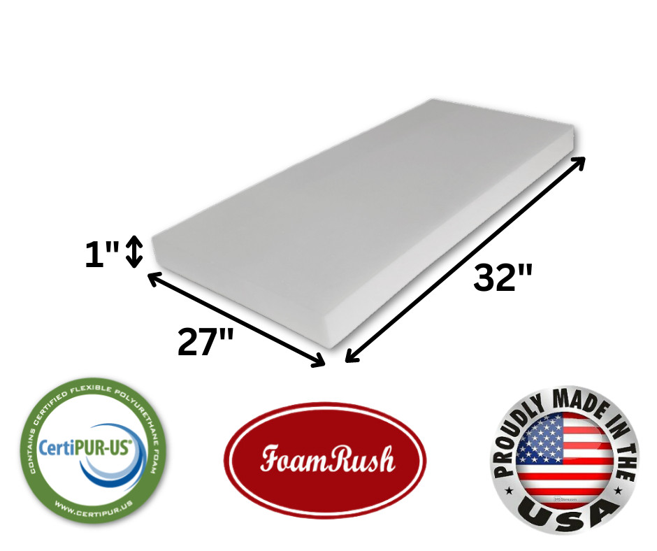 FoamRush 27" x 32" High Density Upholstery Foam Seat Cushion Medium Firm USA