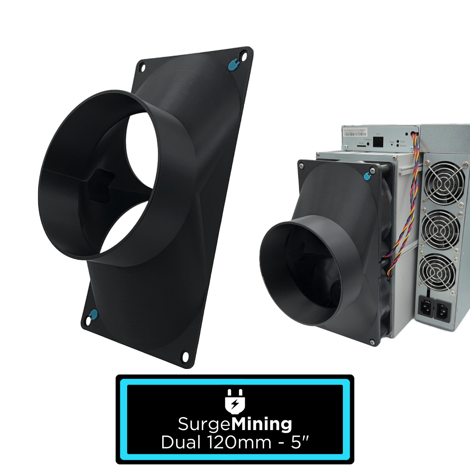 Dual 120mm to 5 Inch Fan Duct Intake Exhaust Silencer ASIC Antminer IceRiver