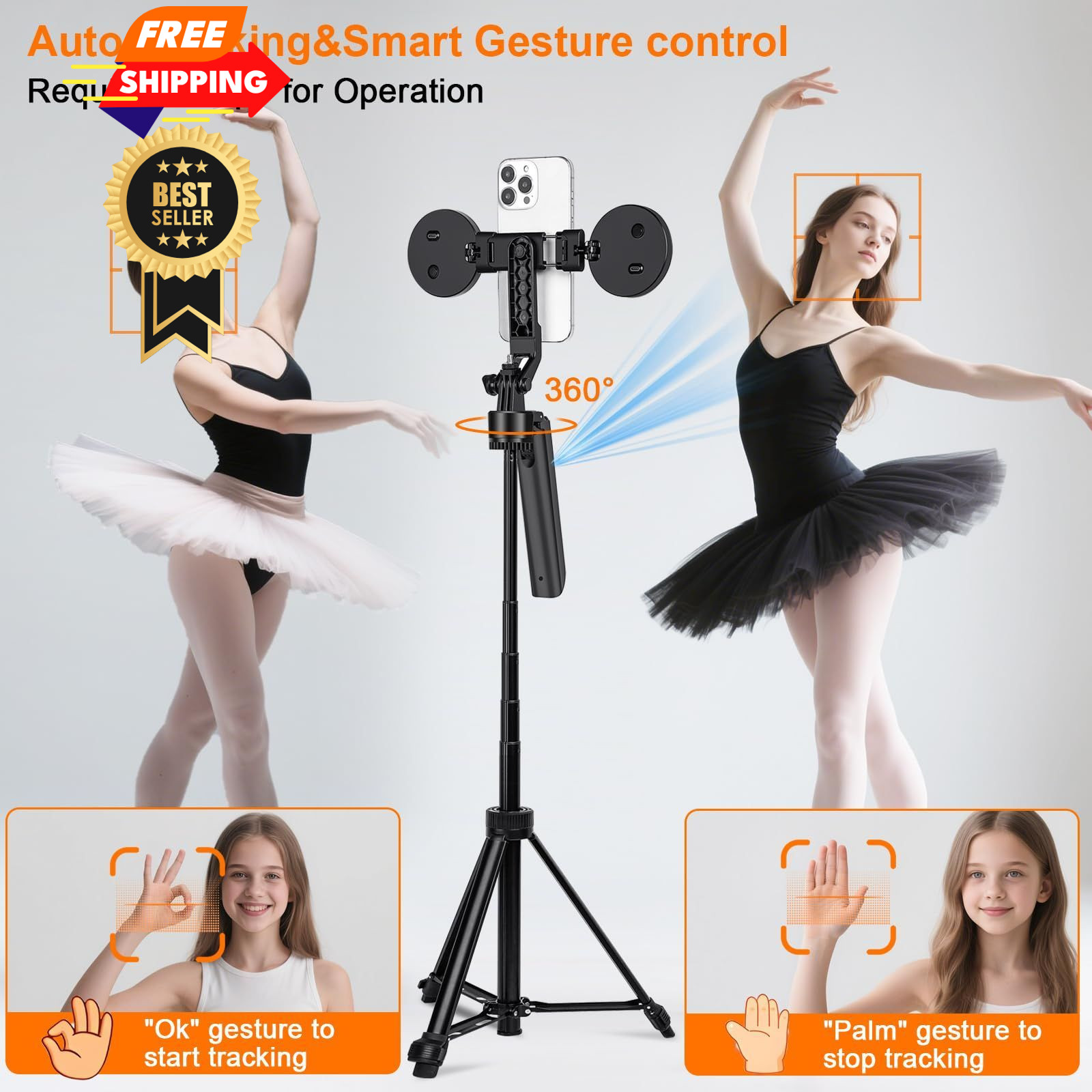Litchitech Vlogging Kit for iPhone/Andriod,70.9″ Auto Face Tracking Black