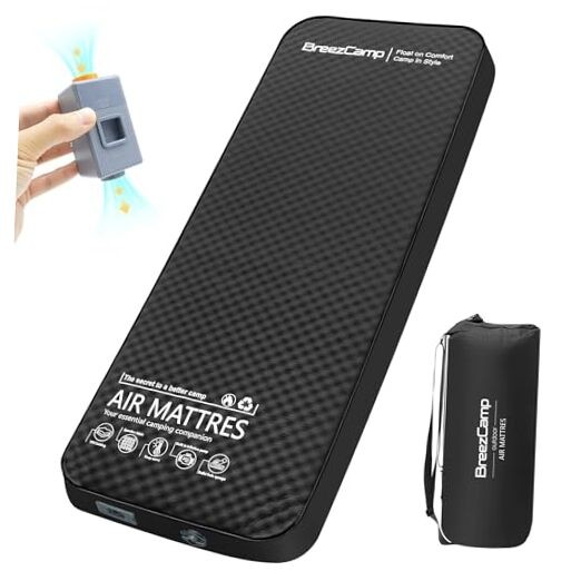 Self Inflating Sleeping Pad with Electric Pump, 4" Thick Memory Foam Black