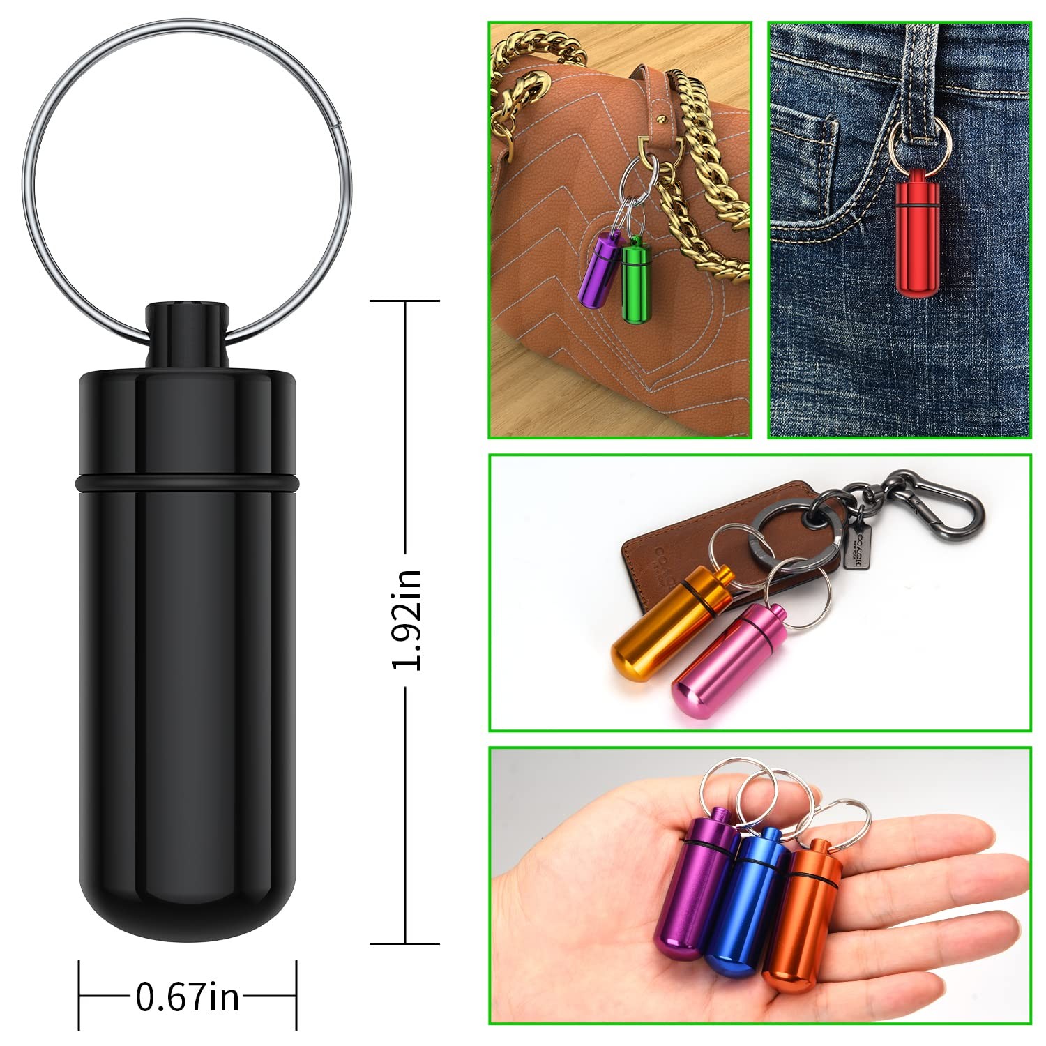 Small Portable Pill Case with Keychain(10 Pack), Urekt 10 Pack, Multicolor