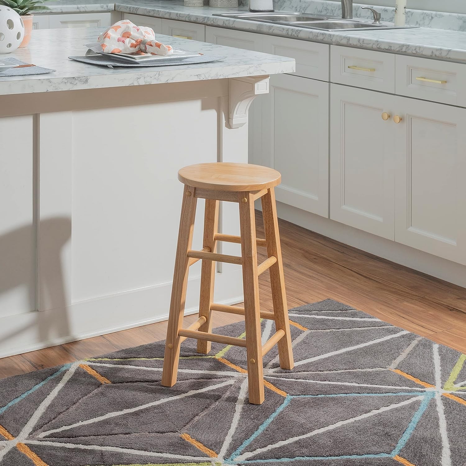 Natural Barstool W/ Round Seat 24-Inch