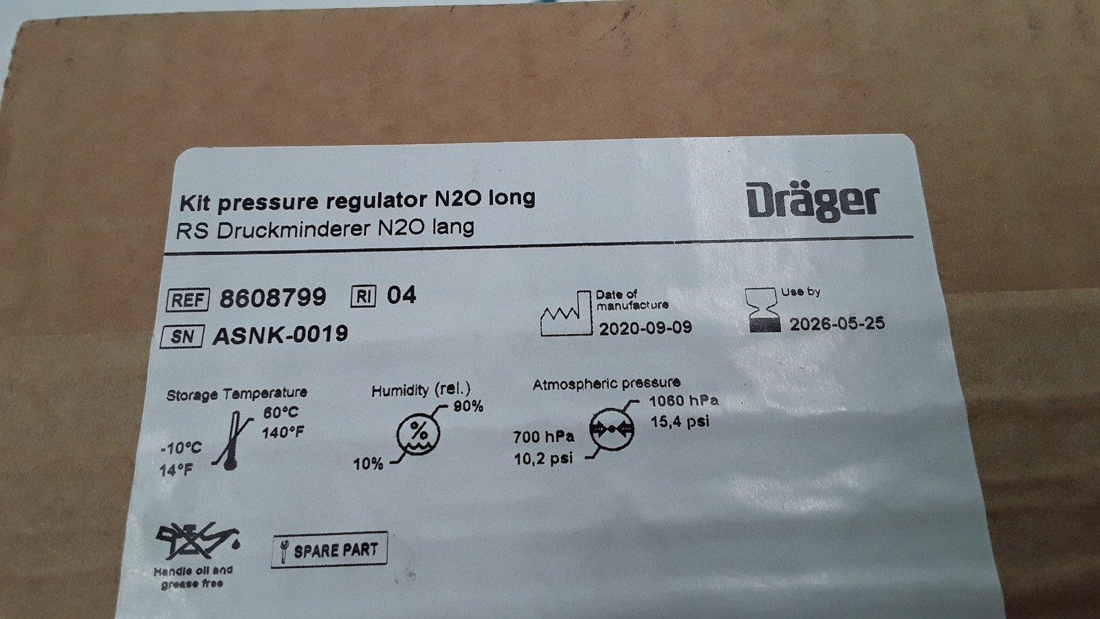 Drager Kit Pressure Regulator N2O Long REF 8608799