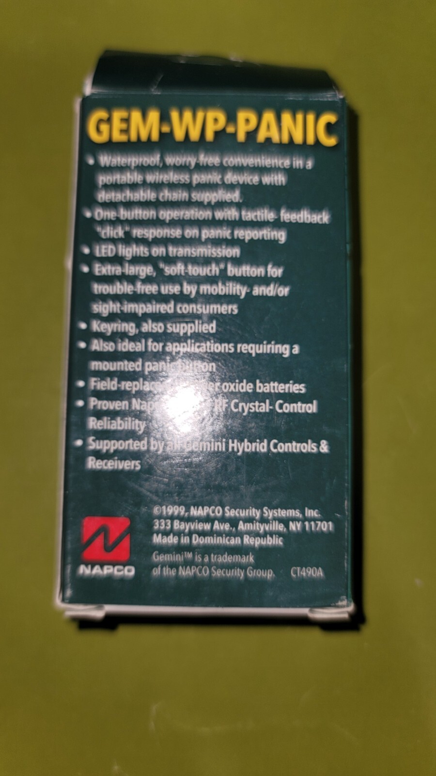 NAPCO GEMINI GEM-WP PANIC Wireless Waterproof Pendant Panic Button NEW