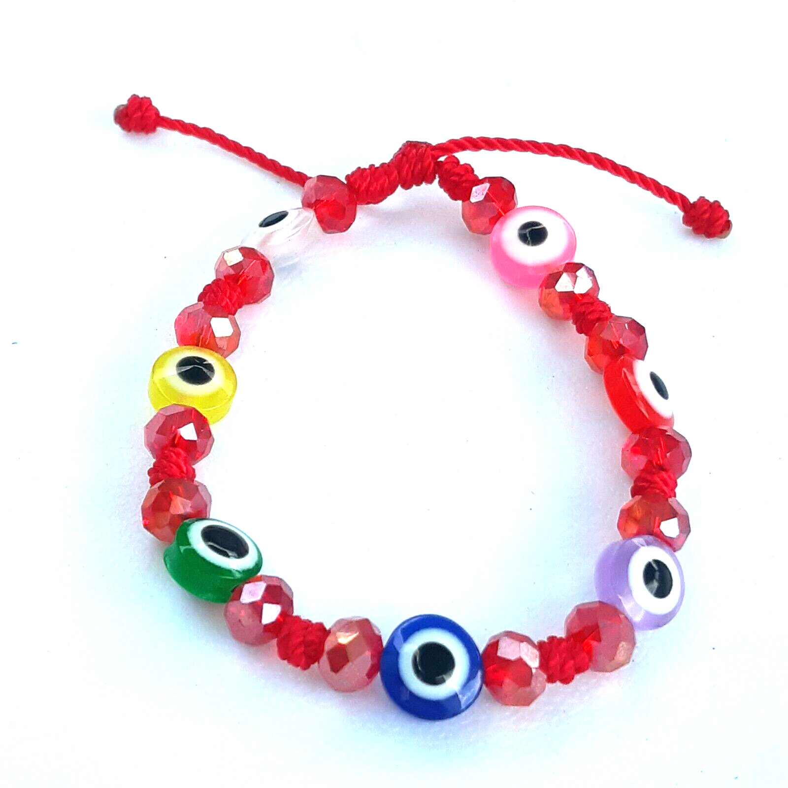Protection Bracelets 7 Evil Eye with Clear red crystal in red string