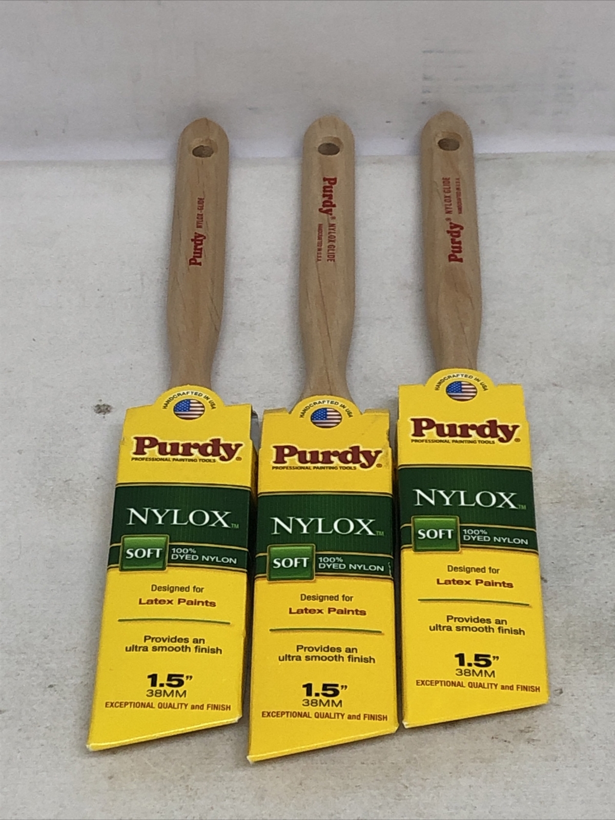 Lot Of (3) Purdy Nylox Glide 1.5 in.   W Soft Angle Paint Brush