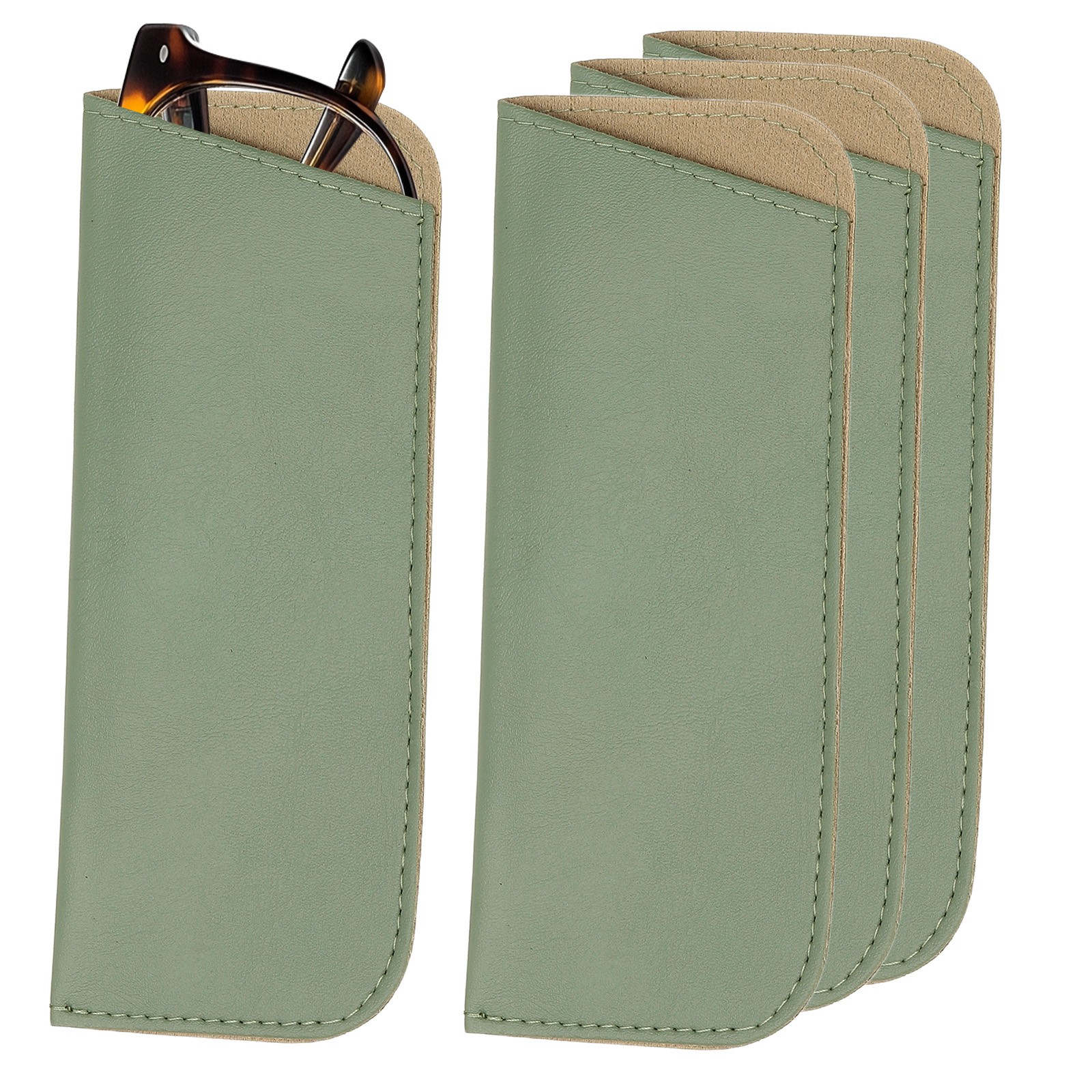 4Pcs Soft Eyeglass Cases Leather Sunglass Case Green