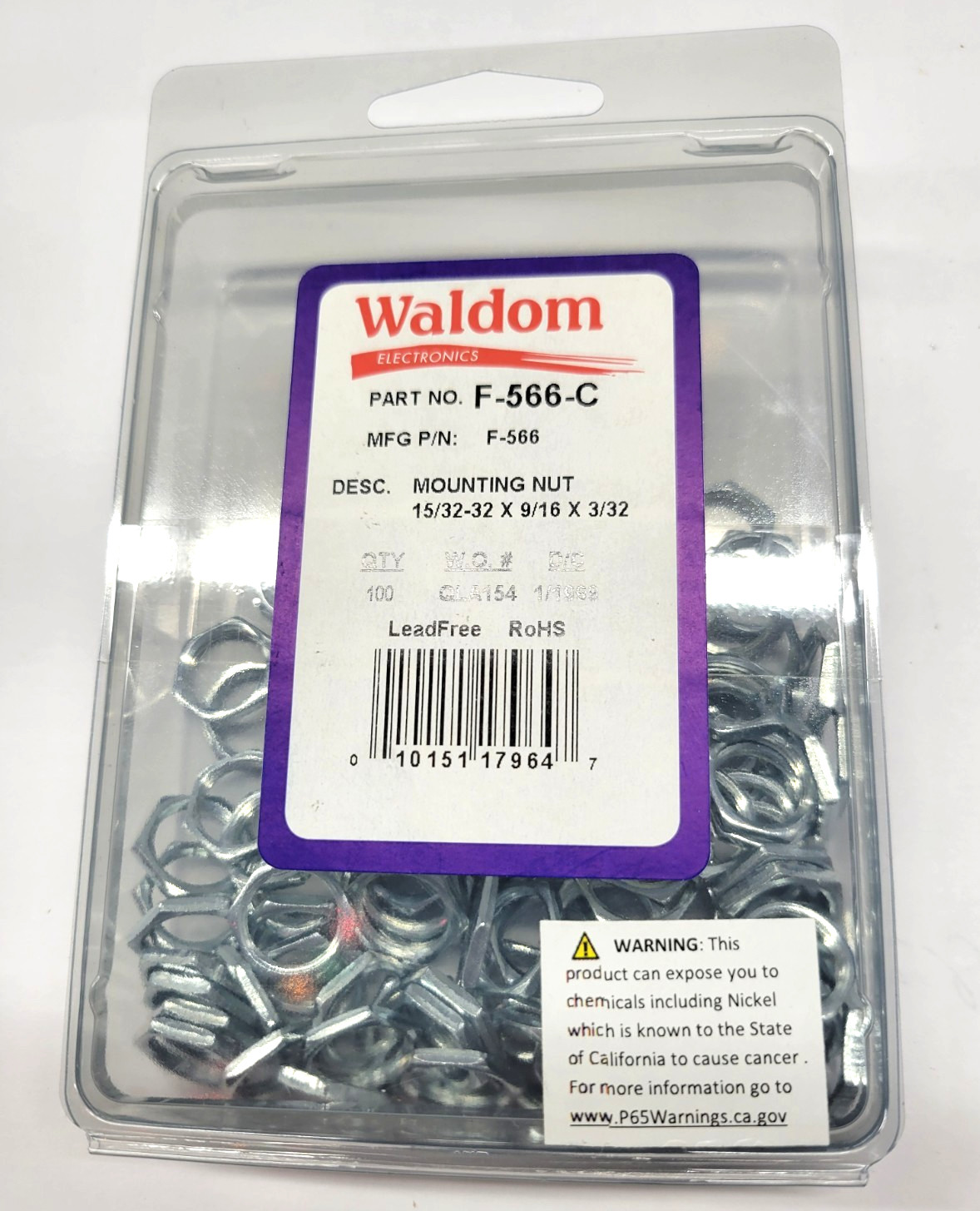 WALDOM F-566C (100) TOGGLE SWITCH MOUNTING NUT 15/32-32 X 0.079" X 9/16"- 100PKG