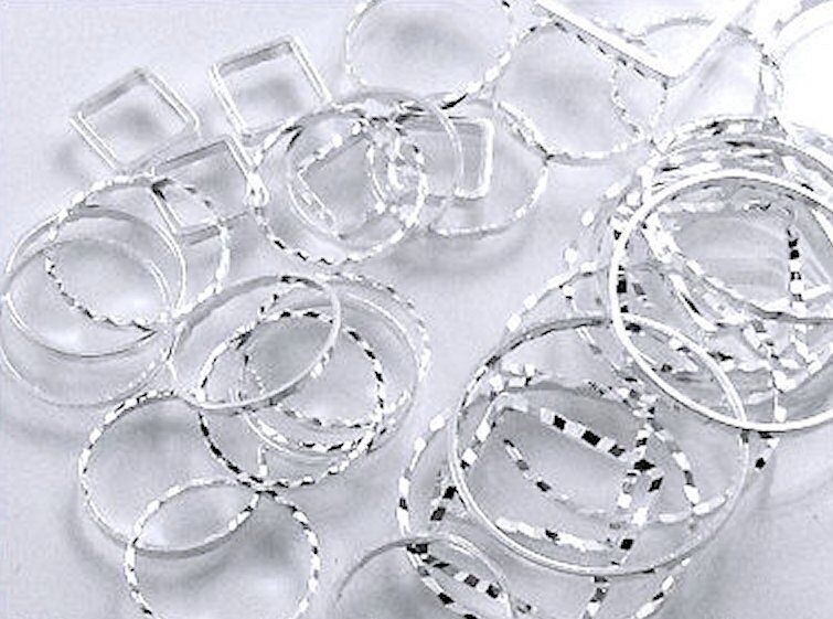 Link Mix, 40 Silver Plated Brass Etched Circle & Square Chain Link Connectors *