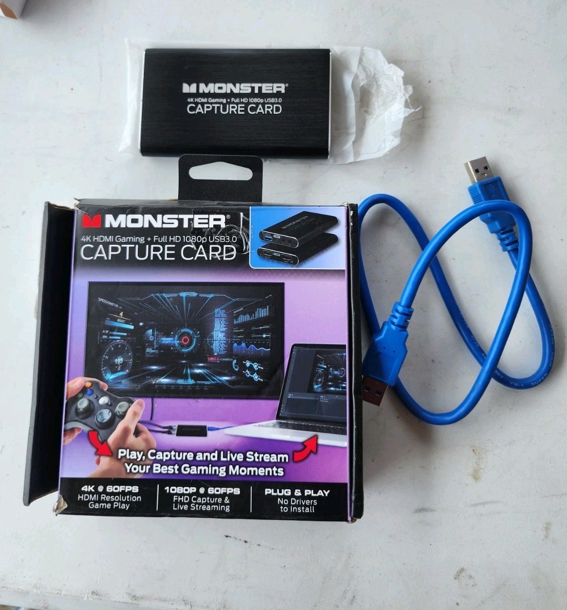 Monster HDMI Capture Card, 4K Full HD 1080P USB 3.0 Audio and Video Device