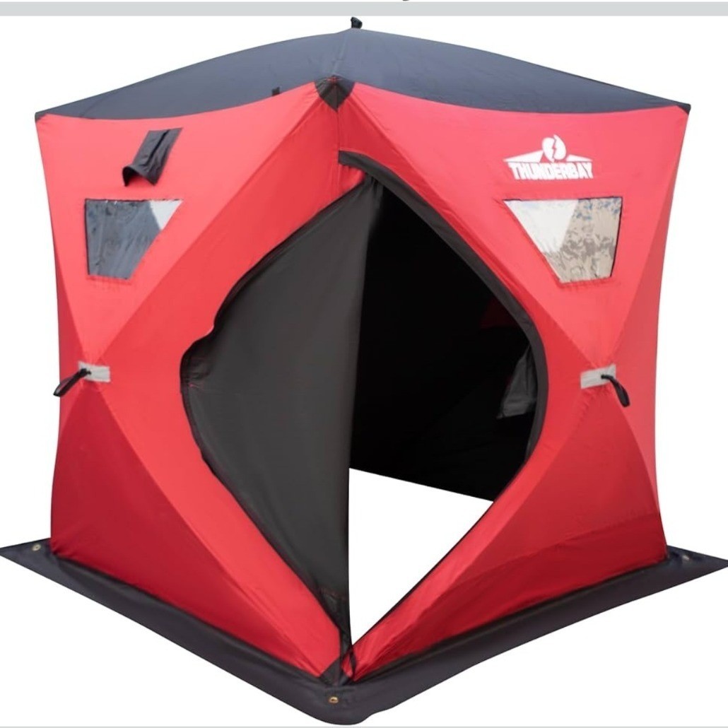 3-4 Person Portable Ice Shelter ThunderBay Ice Cube B1524C with 2 Chairs Red