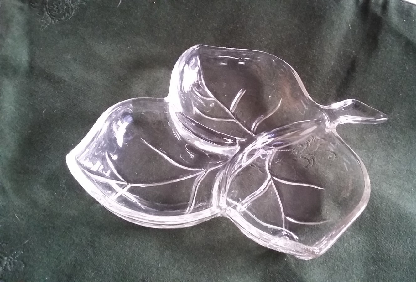 Vintage Clear Glass Hazel Atlas Leaf Candy/Nut/ Relish Dish