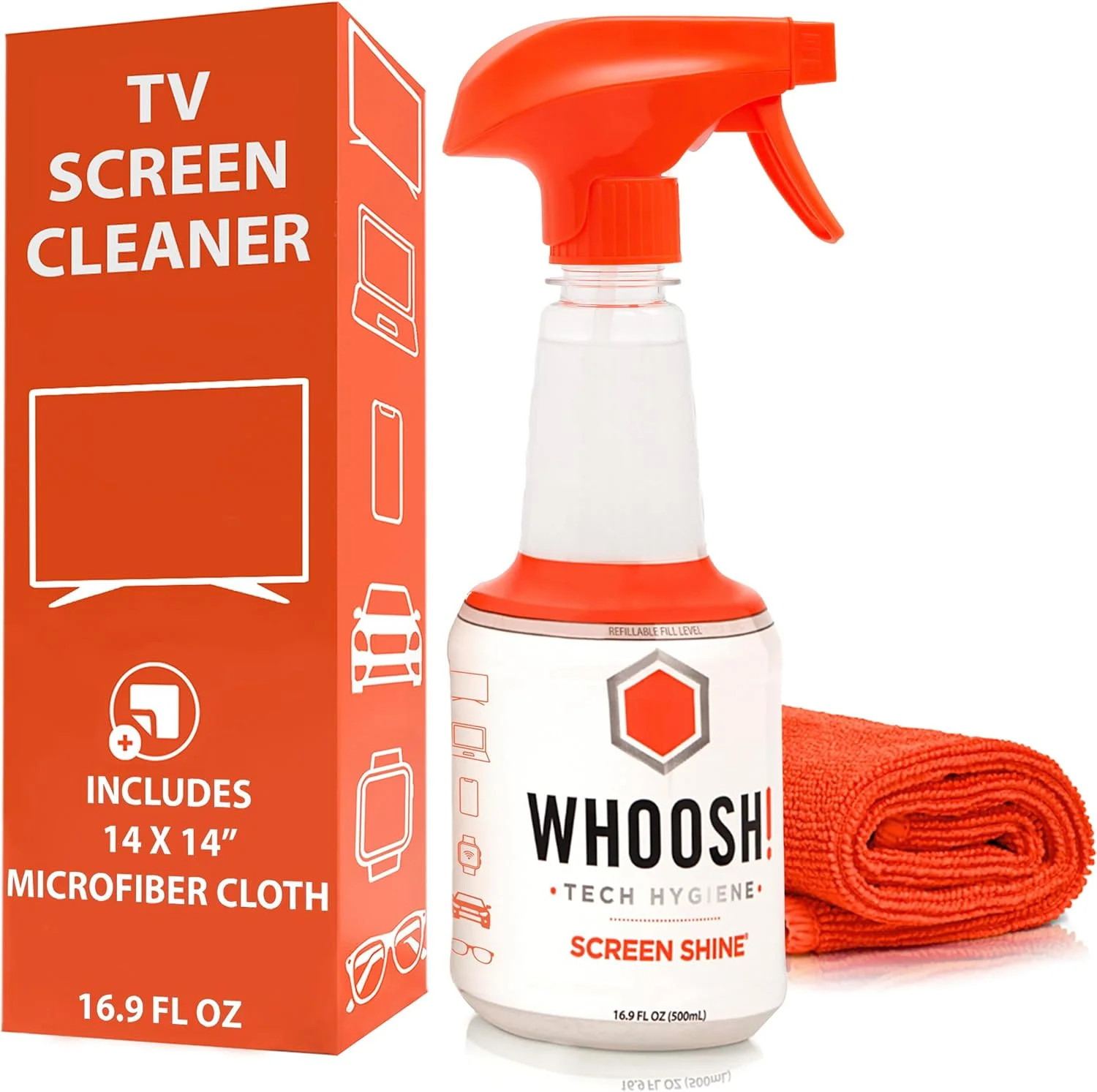 Pro 16.9 fl oz Refillable TV Screen Cleaner & Microfiber Cloth - Streak