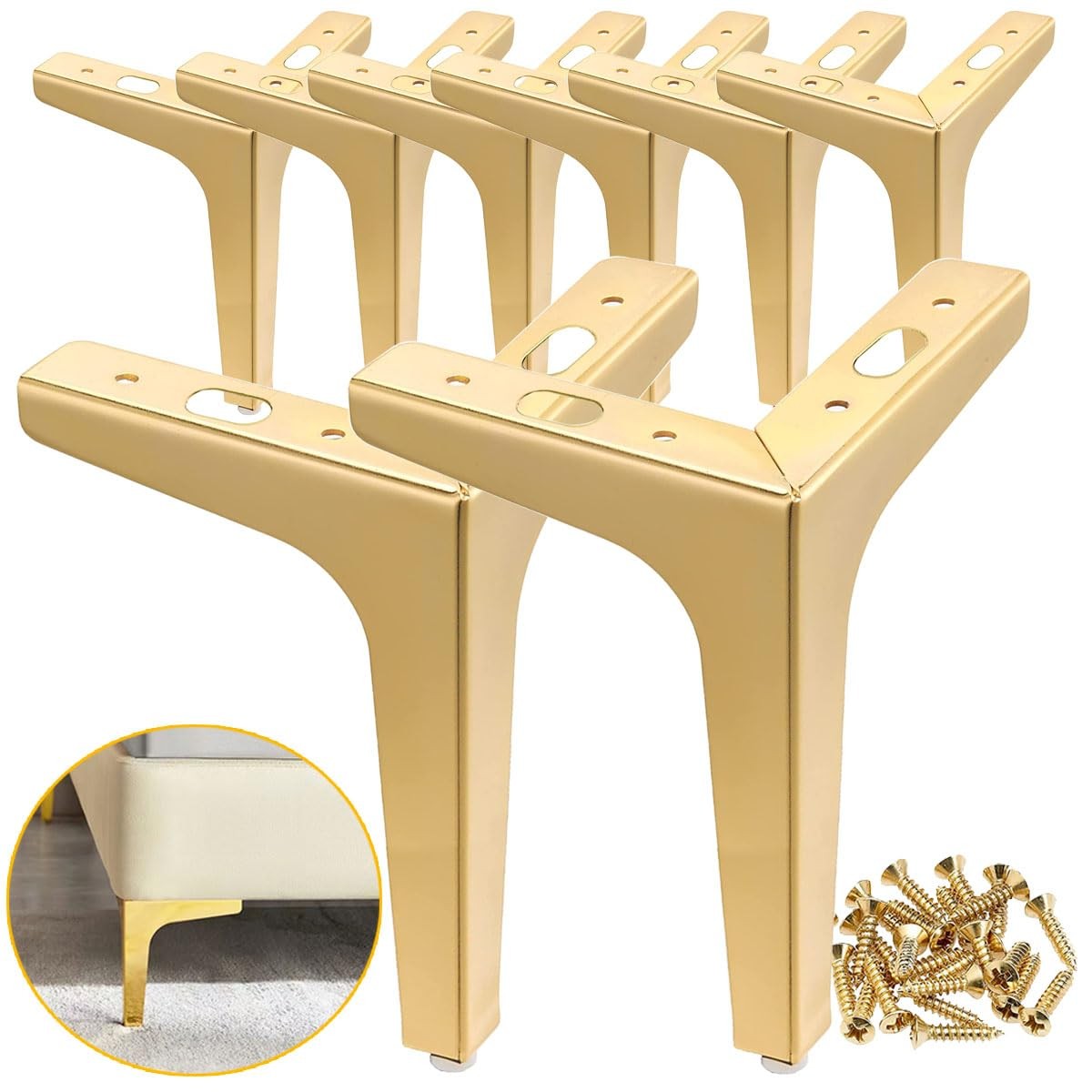 LOSYHU 7 inch Metal Furniture Legs, Gold Legs for Furniture Set of 8, Modern ...